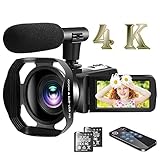 Videokamera 4K 30MP Camcorder Full HD mit Mikrofon Vlogging Kamera für YouTube 3,0 Zoll Touchscreen Camcorder mit Fernbedienung, Gegenlichtblende,