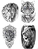 Temporäre Löwen Tattoos Tiger Tattoos Arm Tattoos Fake Tattoos 4 Bögen Set Lion Tiger 4