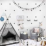 WandSticker4U®- Wandtattoo 140x PUNKTE + 2x WIMPERN in Schwarz selbstklebend I Aufkleber Kreise für Wände und Möbel I Wandsticker Kinderzimmer Kinder Polka-Dots (E. Farbe: Schwarz)