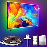 WiFi LED TV Hintergrundbeleuchtung mit Farbsensor USB, LEOEU IP65 Wasserfest Smart LED Streifen für 46-60 Zoll TV und PC, 3m Lichtband mit App-Steuerung, kompatibel mit Alexa und Goog