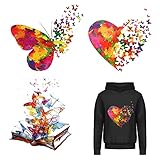CREATCABIN 3pcs Bügelbilder Transfer Set Schöne Schmetterling Wärmeübertragung Aufkleber Kleidung Design WaschbarAbziehbilder Skelett Kleidung T-Shirt Jacken DIY Dek