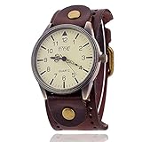 FENKOO Unisex Vintage-Leder-Band große Zifferblatt Quarz Analog Armb