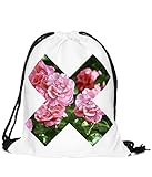 BetterStylz Jahn2 X-Rose Turnbeutel Rucksack Sport Beutel Gymsack Hipster Tasche vers. Design (ca. 32 x 39 cm) (One Size/Einheitsgrösse, Weiß)