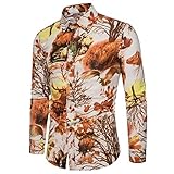 QWERD Blumen Hemd Herren Langarm Muster Paisley Freizeitshemd Langarmhemd Casual Shirt Herren Hemd Langarm Baumwolle Druck Retro Freizeithemd Button Down Shirt Bunte Hawaii-Print Hemd Mehrfarbig