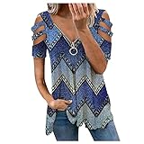 Damen Bluse Kurzarm V-Ausschnitt Hemdbluse Sommer Shirt Blumen Knopfleiste Tunika Tops Oversize Locker Oberteil Longshirt Hemd Tankini Set Shape Leggings Midi-Kleid F