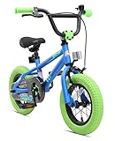 BIKESTAR Kinderfahrrad für Mädchen und Jungen ab 3-4 Jahre | 12 Zoll Kinderrad Kinder BMX Freestyle | Fahrrad für Kinder Blau & Grün | Risikofrei T