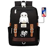 DDDWWW Weiße Eule Kinder Rucksack, Harry Potter s Good Friend Schultasche, leichte wasserdichte Rucksack Computertasche Externer USB-Ladeanschluss Mittel Schw