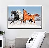 5D Diamond Painting Drei Pferde,Diamant Painting Set,DIY Diamant Malerei Vollbohrer Kits,Malen Nach Zahlen,Diamond Painting Bilder Strass Stickerei Mosaik Gemälde Home Wand Decor Round Drill 90x180