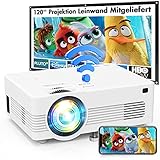 WiFi Beamer AK-83 Mit 120″ Screen, 7000 Lumens Beamer Full HD 1080P Unterstützt, Wireless Beamer Bildschirm Synchronisierung, Heimkino Projektor Kompatibel mit TV-Stick Smartphone & Tablet HDMI USB