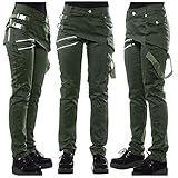 JIEYONG Hosen Damen Halloween Slim Steampunk Denim Frauen Seite Schöne Gothic Retro Hose Cospaly Karneval Punk Vorder Bleistift Fit Schwarz Streck