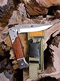 KOSxBO Taschenmesser - Messer mit Holster - 22 cm Gesamtlänge - ohne Springfeder - legales Messer - Klappmesser mit Holster - Gürtelmesser - Trainingsmesser - Kampfmesser, braun Silb