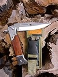 KOSxBO Taschenmesser - Messer mit Holster - 22 cm Gesamtlänge - ohne Springfeder - legales Messer - Klappmesser mit Holster - Gürtelmesser - Trainingsmesser - Kampfmesser, braun Silb