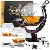 Whisiskey - Whisky Karaffe - Globus - Whiskey Karaffe Set - 900 ml - Geschenke für Männer - Weihnachtsgeschenke - Inkl. 4 Whisky Steine, 2 Whisky Gläser & Ausgieß