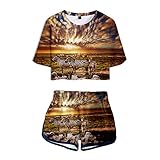 Surwin Damen 3D Druck Sommer Freizeit Streetwear T-Shirt Tops Shorts Anzug Gym Workout Running Trainingsanzug Sportswear Yoga Kleidung Mädchen 2-teiliges Set (XXXXL,Zebra)