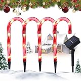 Solar Gartenleuchte Zuckerstangenstäbe LED Stöcke 8 Modi Hängende &steckbare GartenDeko Licht Dekofigur Solarlampen Cane wasserdicht Solarlampe für Außen mit Erdspieß Stahl für Rasen (Solar+4xRot)