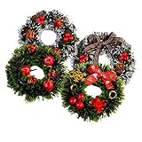 NOLITOY Mini-Weihnachtskränze aus künstlichem Kiefernholz, mit Beerenschleife und Weihnachtsschmuck, 12 cm, 4 Stück