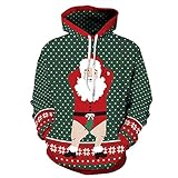 Mens Womens Novelty Hoodie Christmas Cartoon 3D Print Hooded Sweatshirt Unisex Pullover with Pockets XXL/XXXL