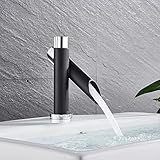 Blacken Bathroom Dual Handle Waterfall Basin Faucet Spout Hot And Cold Water Mixer Tap Deck Mounted Chrome F