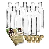 gouveo 12er Set Flasche Maraska 250 ml mit Schraubverschluss goldfarben und Rezeptbroschüre - Likörflaschen, Schnapsflaschen, Essigflaschen, Ö