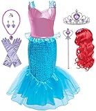 AOGD Meerjungfrau Kostüm Kinder Mädchen Dress Up Arielle Prinzessin Costume Geburtstag Party Karneval Halloween Weihnachten Cosplay Ausgefallene Meerjung