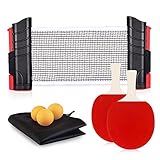 KIKILIVE Tischtennis Set, 2 Tischtennisschläger/Schläger + Ausziehbare Tischtennisnetze + 3 Ping-Pong Bälle, 1*Mesh Bag, tragbar Tischtennis-Set Spiel Für Anfänger, Familien U