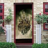 LuSeven fototapeten Burg bauen schweben 80x200cm(31.49 inches * 78.74 inches) 3D Türsticker Selbstklebend Tapete Wasserdichtes Abnehmbare Wohnzimmer Wandtattoos Vinyl Wandbild Wohnk