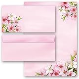 20-tlg. Motivpapier Komplett-Set PFIRSICHBLÜTEN 10 Blatt Briefpapier + 10 passende Briefumschläge DIN LANG ohne F
