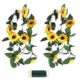 Fake Flower Artificial Sunflower Flower Vine Künstliche Sonnenblumen Blume Hanging Plants Garland Rattan with Leaves for Wedding Party Garden Balcony Outdoor Wall Greenery Jungle Decoration(2pcs)