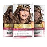L'Oréal Paris Permanente Haarfarbe, 100% Grauhaarabdeckung, Haarfärbeset mit Coloration, Shampoo und 3-Fach Pflege Creme Farbe, Excellence Creme, 7.1 Mittelaschblond, 3 x 268 g