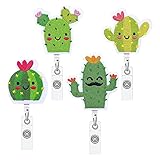 Uneller 4 StüCke Retractable Badge Clip Netter Kaktus Abzeichen Rollen Halter mit Krokodil Klemme für Krankenschwester Doktor Lehrer S