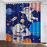 YTSDBB Verdunkelungsvorhang mit Ösen Cartoon-Astronaut B 140 x H 160 cm 3D Digitaldruck Druckmuster Öse Thermisch isoliert 90% für Schlafzimmer Wohnzimmer ​Kinderzimmer Junge mit M