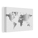 Leinwandbild - Weltkarte Goldwellen - schwarz und weiß - 140x90