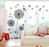 ufengke® Schwarze Löwenzahn und Schmetterlinge Fliegen im Wind Wandsticker, Wohnzimmer Schlafzimmer Entfernbare Wandtattoos Wandb