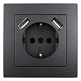 MC POWER - Schutzkontakt-Steckdose mit 2x USB | FLAIR | 250V, 5V/2,1A, UP, anthrazit,
