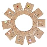 10 Stück Grußkarten, Dankeskarten Einladungskarte Gefälschte Getrocknete Blumen Grußkarten Blanko Handgemachte Retro Kraftpapier Karte und Umschlag für Erntedankfest Muttertag Geschenk