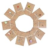 10 Stück Grußkarten, Dankeskarten Einladungskarte Gefälschte Getrocknete Blumen Grußkarten Blanko Handgemachte Retro Kraftpapier Karte und Umschlag für Erntedankfest Muttertag Geschenk