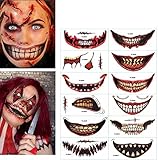 12pcs Halloween Tattoo Aufkleber Clown Zombie Mund Tattoo Aufkleber, Lippen Tattoos Temporärer Aufkleber, Halloween Streich Make-up Temporäres T