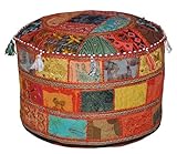 Marubhumi Traditionelle Dekorative osmanischen Komfortable Bodenkissen Hocker mit Verzierung mit Stickerei & Patchwork, 58 x 33