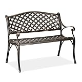 Relaxdays Gartenbank, Garten & Balkon, 2-Sitzer, antikes Design, Aluminium Sitzbank, HBT: 82x102x60 cm, schwarz-b