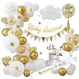 Babyparty Deko Mädchen Junge, Oh Baby Deko Neutral Gold Baby Shower Dekorationen mit Mummy to be Schärpe, Baby Shower Banner, Oh Baby Cake Topper Balloons, Babyshower deko Gender Reveal Dek