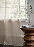 Deamos Vintage Vorhänge Landhausstil Häkeln Stricken Handgemacht Beige Gardinen mit Quaste,Boho Polyester Baumwolle Transparent Vorhang für Küche Wohnzimmer Schlafzimmer,1 Stück,B150×H240