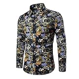 QWERD Blumen Hemden Herren Bunte Hemden Langarmhemd Muster Paisley Freizeitshemd Langarm Casual Shirt Herren Blumen Hemd Langarm Hawaii-Print Hemd Mehrfarbig Muster Slim Fit Shirts Baumwolle S-4XL