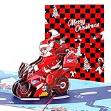 Motorrad Weihnachtskarten 3D Pop Up Weihnachtskarte Santa auf einem Motorrad Pop-Up Karte Santa Pop Up Karte Handgemachte Xmas Grußkarten für Geburtstag Urlaub Weihnachtsgeschenk