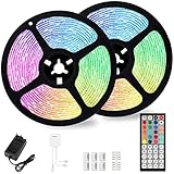 LED Strip 10M, Musik Sync Farbwechsel LED lichterkette, RGB LED Streifen mit Fernbedienung, Dimmbar LED Band, Selbstklebend LED Lichtband Einfacher Einbau für Schlafzimmer, Küche, Wohnzimmer, Party