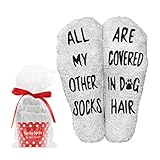 Hunde-Liebhaber-Geschenke für Frauen – unsere warmen lustigen Socken „All My Other Socks Are Covered In Dog Hair“, Geschenk für Ehefrau, Geburtstagsgeschenk für sie, lustige Cupcake-Verpackung