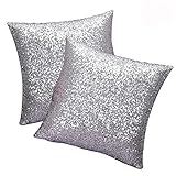 SwirlColor Pailletten Kissen Glitzer Pailletten Platz Werfen Silber Kissenbezug 40 x 40 cm für Zuhause Sofa 2 stück