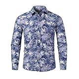 Strandshirt Herren Modern Urban Trend Mode Hawaiianischer Stil Druck Herren Langarm Herbst Winter Revers Slim Fit Strickjacke Herren Shirt Casual Urlaub Herren H