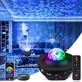 LED Sternenhimmel Projektor, Sternenlicht Projektor, Fernbedienung 10-Farben-Ambiente mit Bluetooth-Musiklautsprecher für Babykinder Schlafzimmer für Erwachsene Geburtstag Tiefschlaf (Pure Schwarz)