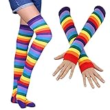 Adorel Damen Armstulpen Kniestrümpfe Regenbogen Karneval Lila 36-41