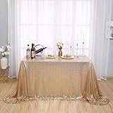 Kirsooku Hell Gold Pailletten-Tischdecke, glitzernd, schillernd, schimmernd, für rechteckige Tischdecken-Dekorationen für Geburtstagspartys, Events, Hochzeiten, Tischdecken, Tischrock-Dekor, B